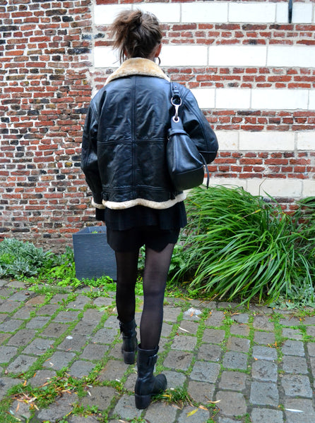 Veste Bombardier en Cuir Noir