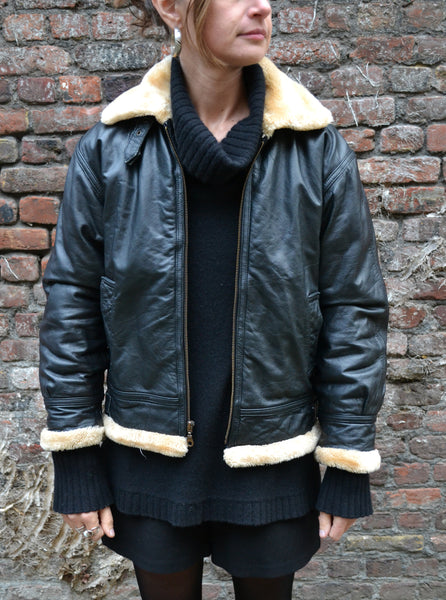 Veste Bombardier en Cuir Noir