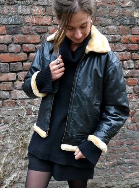 Veste Bombardier en Cuir Noir