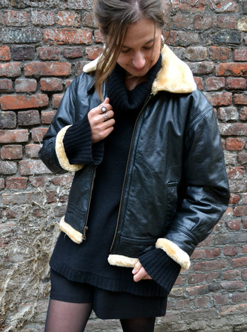 Veste Bombardier en Cuir Noir