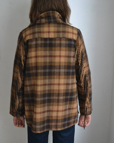 Veste à franges Tartan Marron