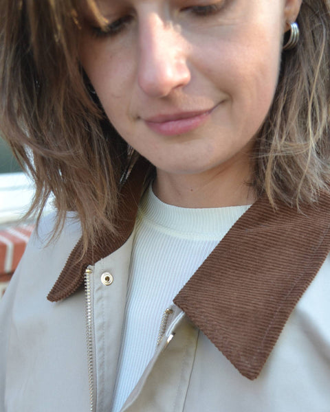 Veste Taupe col Côtelé