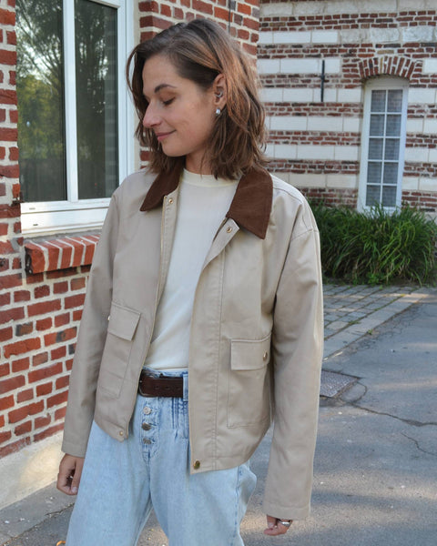 Veste Taupe col Côtelé