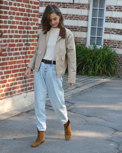 Veste Taupe col Côtelé